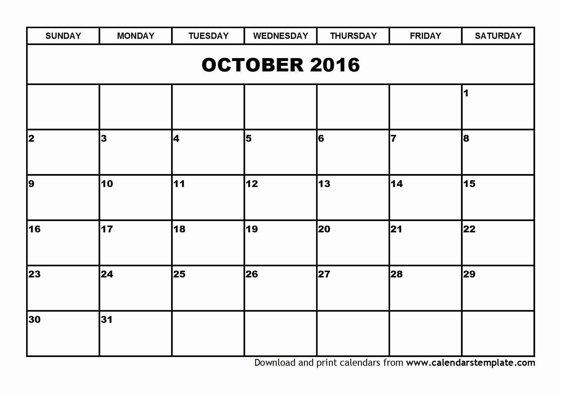Blank Calendar Template 2016 Unique October 2016 Calendar Template