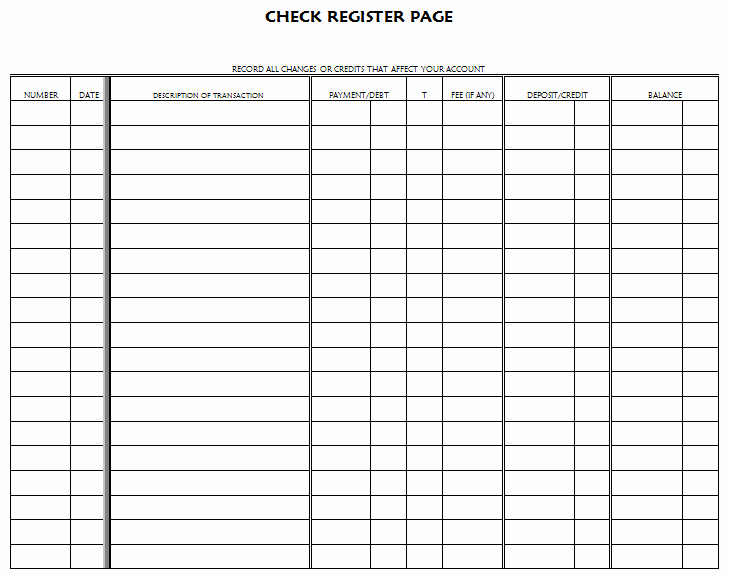 Blank Check Register Template Beautiful Blank Checkbook Register