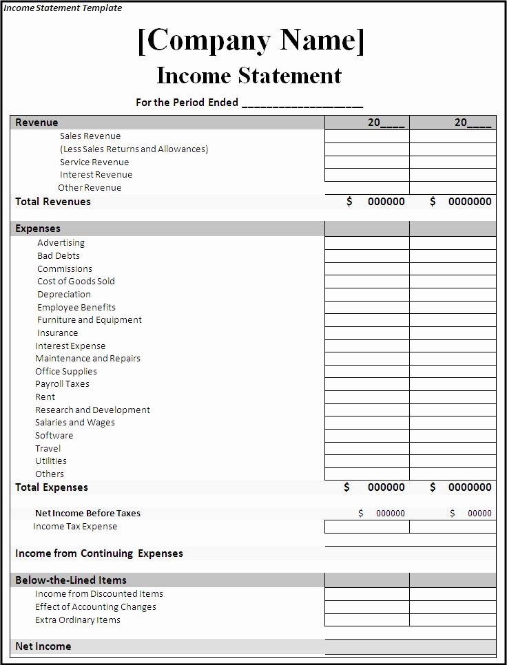 Blank Income Statement Template Inspirational In E and Expense Statement Template In E Statement