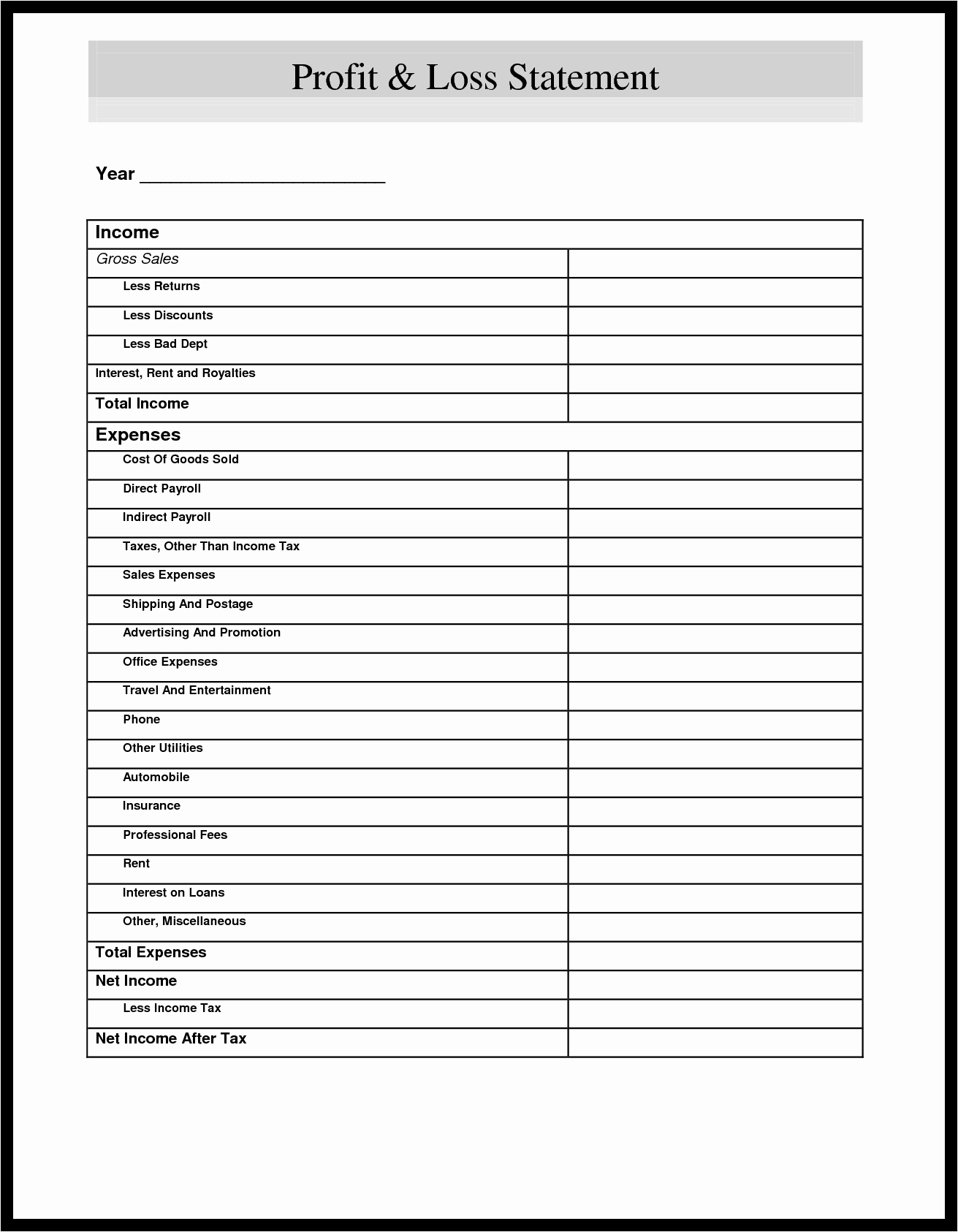 Blank Income Statement Template New Blank In E Statement Mughals