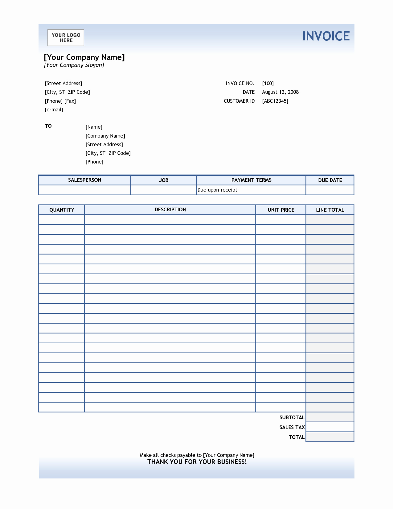 Blank Invoice Template Free Fresh Service Invoice Template Excel