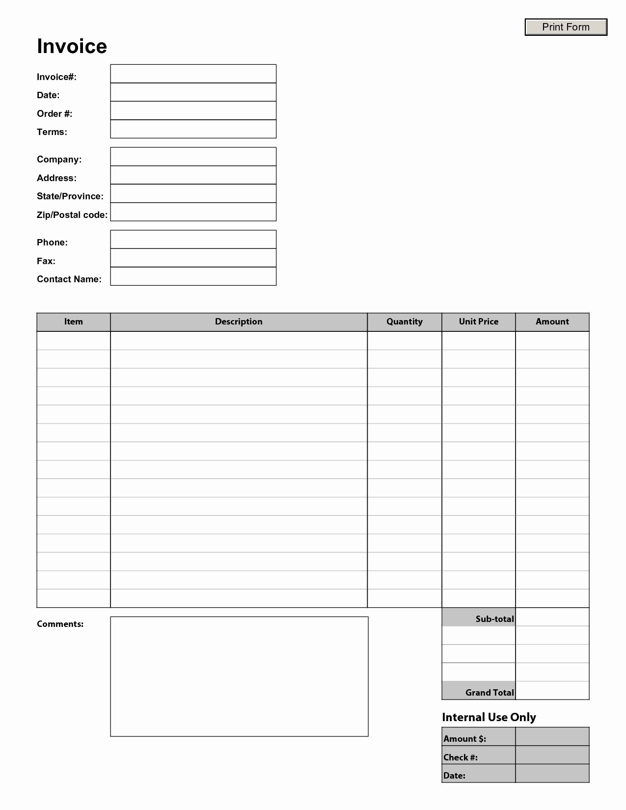 Blank Invoice Template Free Inspirational Free Printable Invoice Template Blank Invoice Template