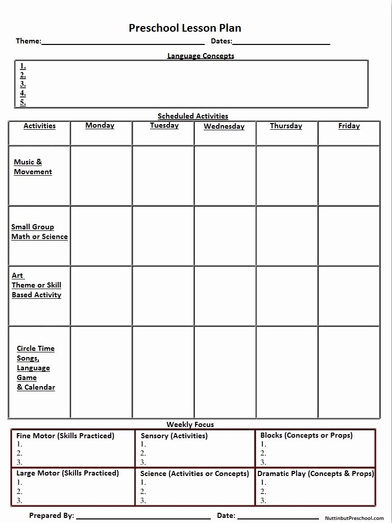 Blank toddler Lesson Plan Template Best Of Blank Printable Lesson Plan Sheet