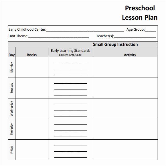 Blank toddler Lesson Plan Template Inspirational 10 Sample Preschool Lesson Plans
