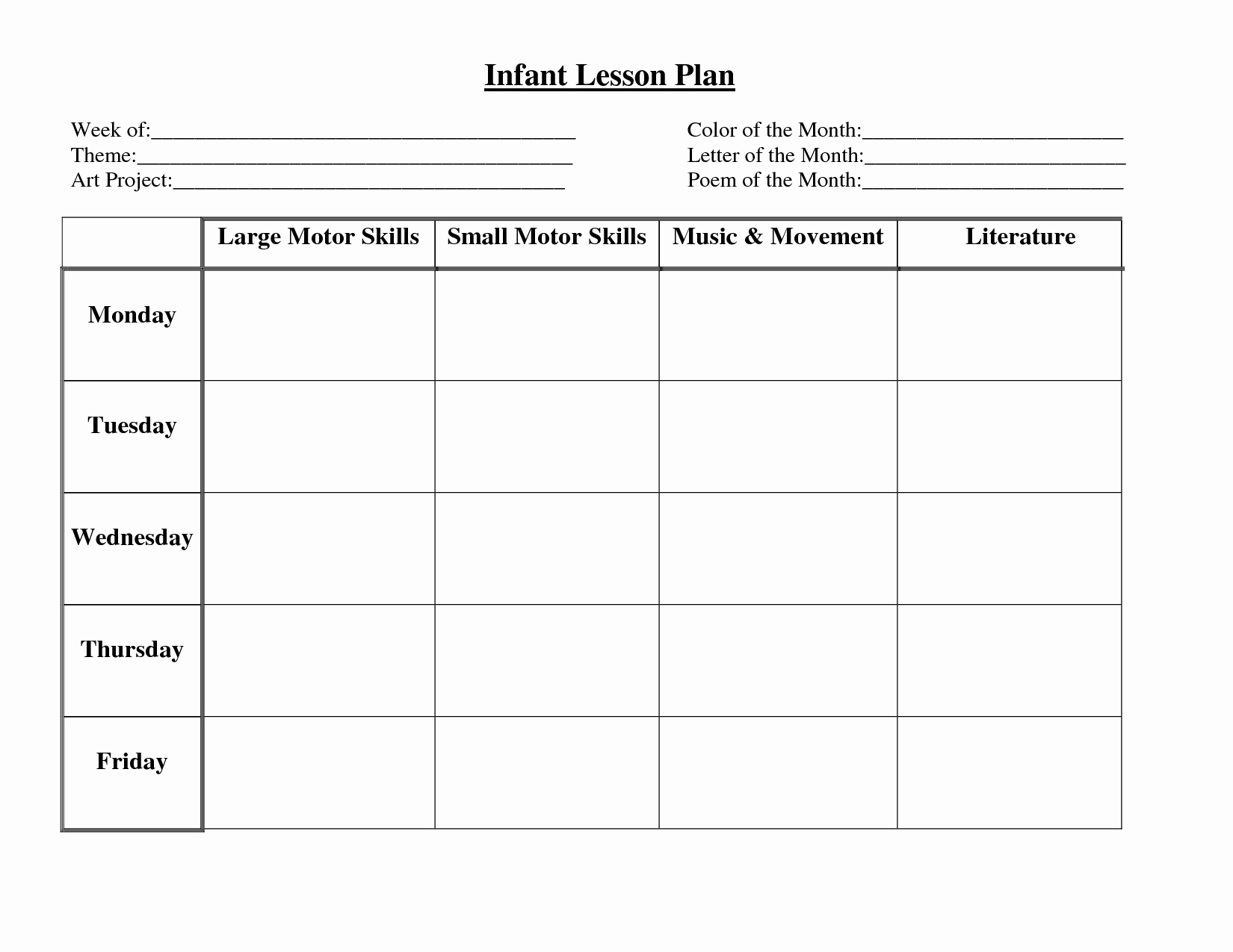 Blank toddler Lesson Plan Template Luxury Infant Blank Lesson Plan Sheets