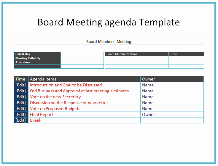 Board Meeting Agenda Template Unique Board Meeting Agenda Template Easy Agendas
