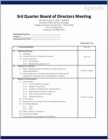 Board Meeting Agenda Template Word Lovely Board Of Directors Meeting Agenda Template