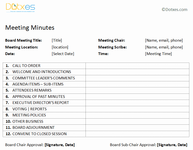 Board Meeting Minutes Template Elegant Board Meeting Minutes Template Plain format Dotxes