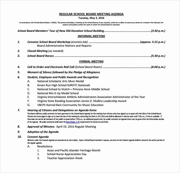 Board Meeting Minutes Template Elegant Sample School Agenda 8 Documents In Pdf Word