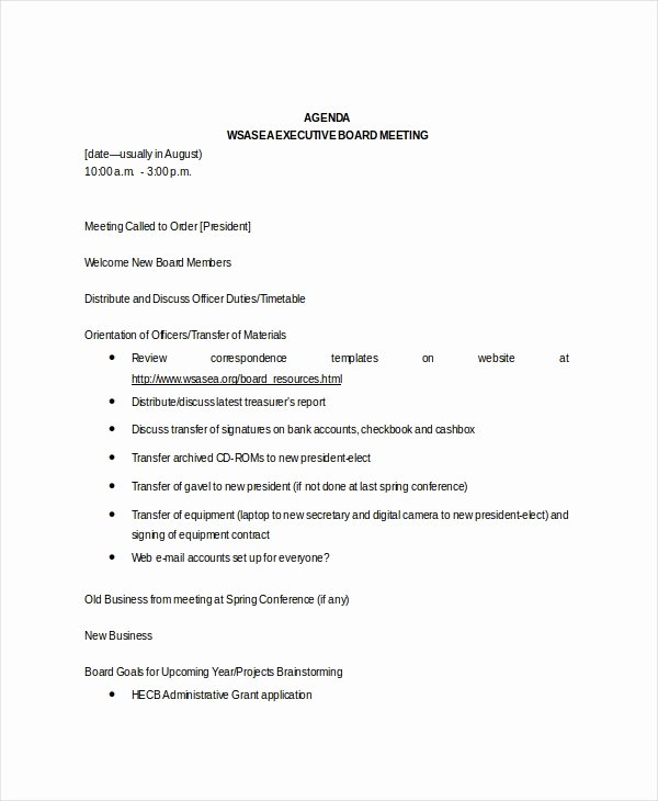 Board Meeting Minutes Template Lovely Board Meeting Agenda Template – 10 Free Word Pdf