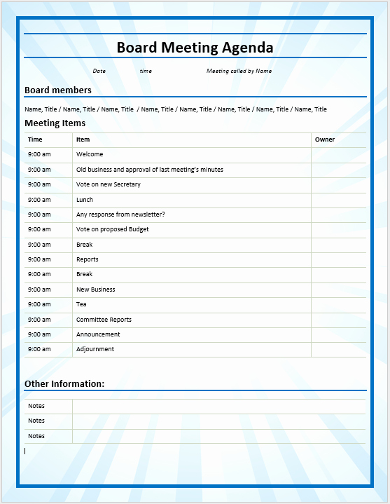 Board Of Directors Meeting Template Best Of 9 Free Business Meeting Agenda Templates format Example