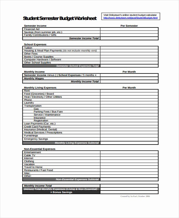 Budget Template for College Students Best Of Student Bud Templates 9 Free Pdf format Download