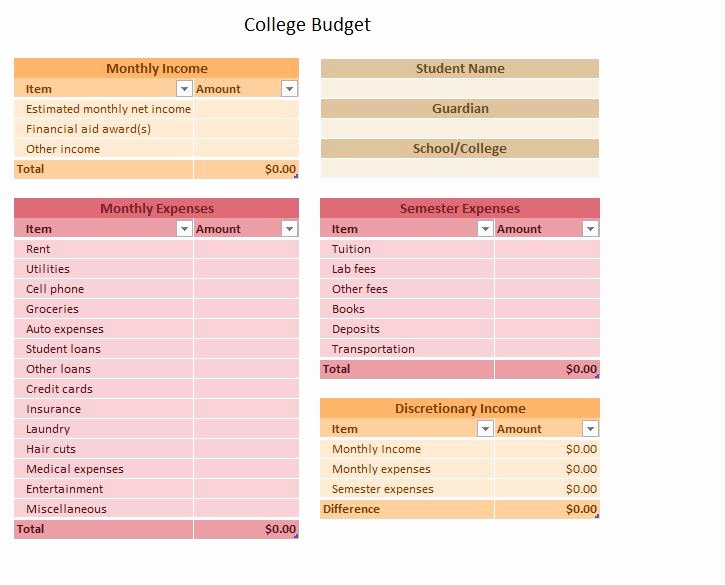 Budget Template for College Students Fresh 7 Best Of Student Bud Worksheet Printable