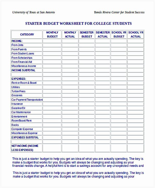 Budget Template for College Students Fresh Bud Spreadsheet Template Excel