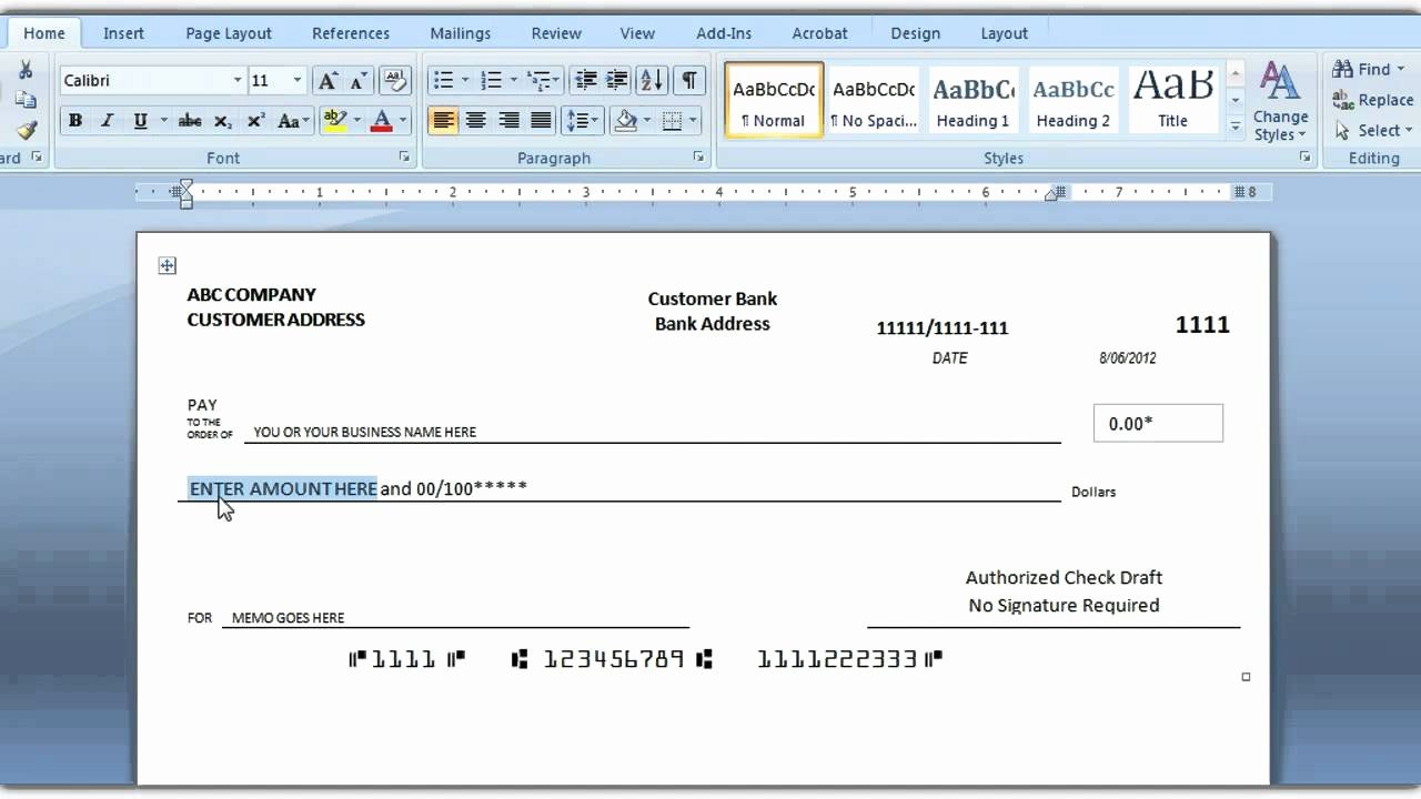 Business Check Template Excel Beautiful How to Print A Check Draft Template