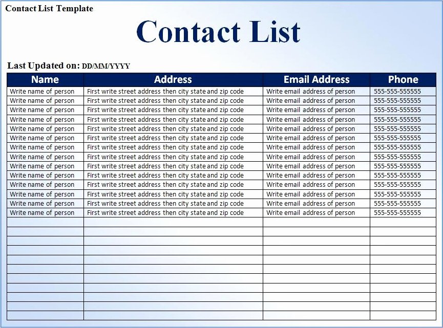 Business Contact List Template Awesome Contact List Template Best Word Templates