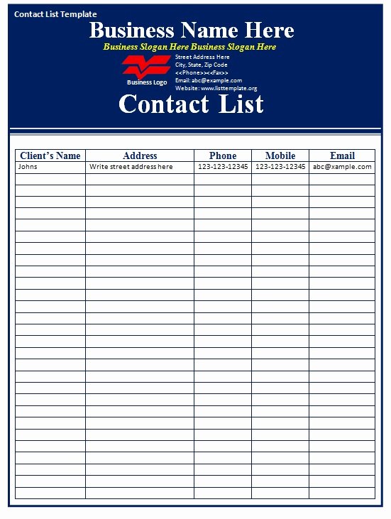Business Contact List Template Best Of Contact List Template Free formats Excel Word