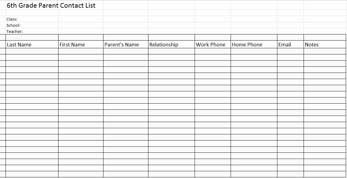 Business Contact List Template Best Of Parent Contact Sheet Template