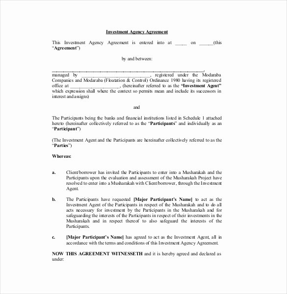 Business Contract Template Free Unique 18 Investment Agreement Templates – Free Sample Example