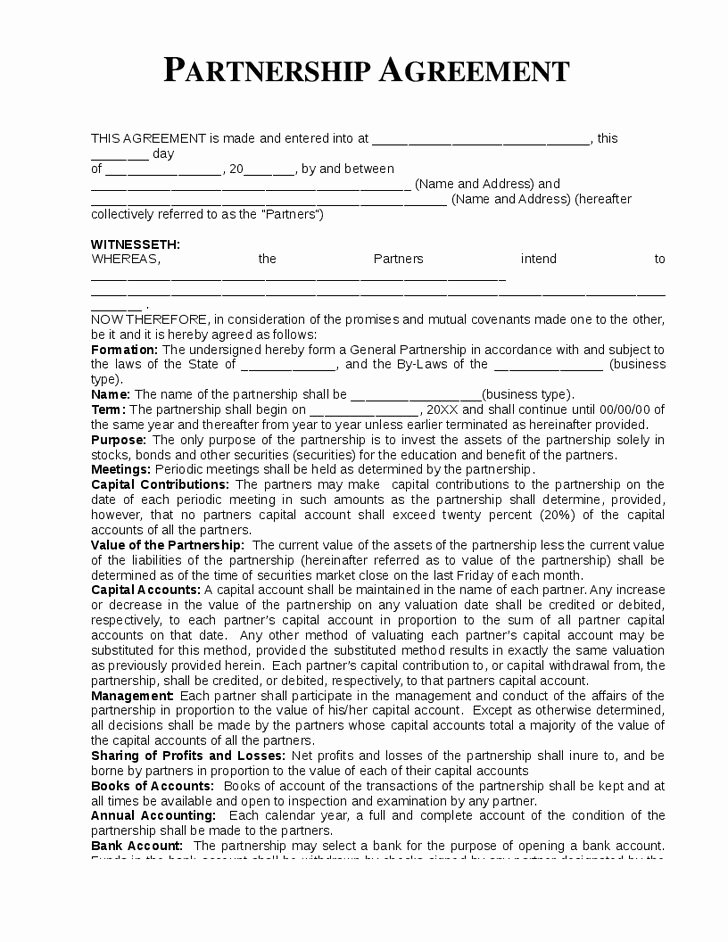 Business Contract Template Free Unique Printable Sample Partnership Agreement Template form