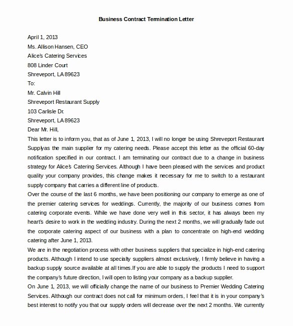 Business Contract Termination Letter Template Fresh 8 Termination Letter Templates Doc