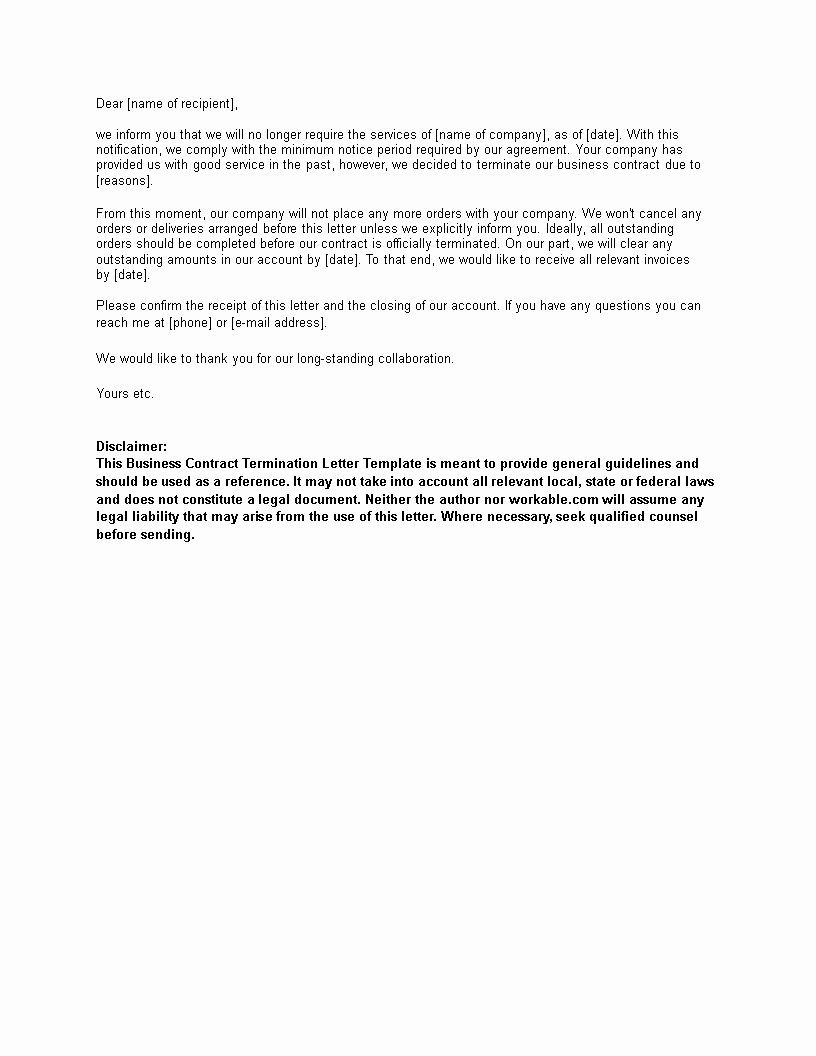 Business Contract Termination Letter Template Luxury Free Business Contract Termination Letters