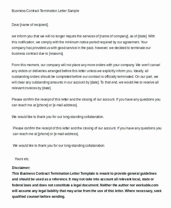 Business Contract Termination Letter Template Unique Business Contract Termination Letter Sample End