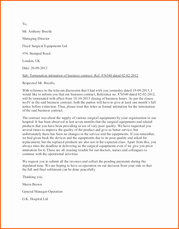 Business Contract Termination Letter Template Unique Business Termination Letter Template Samples for Your