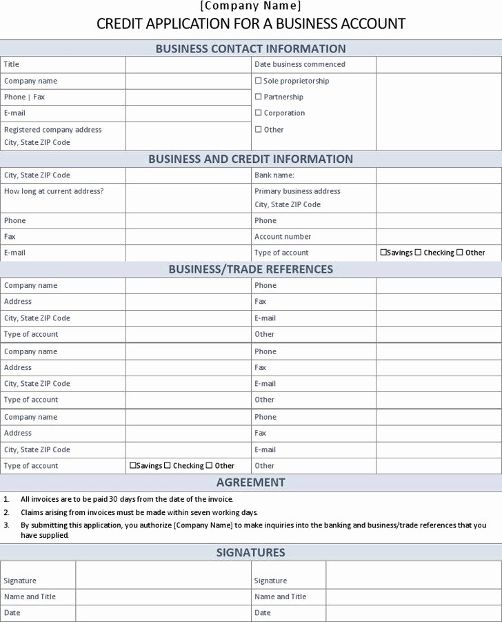 Business Credit Application Template Beautiful 7 Credit Application form Free Download