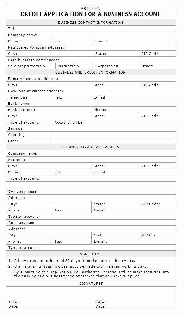 Business Credit Application Template New Credit Application for Business Template Sample