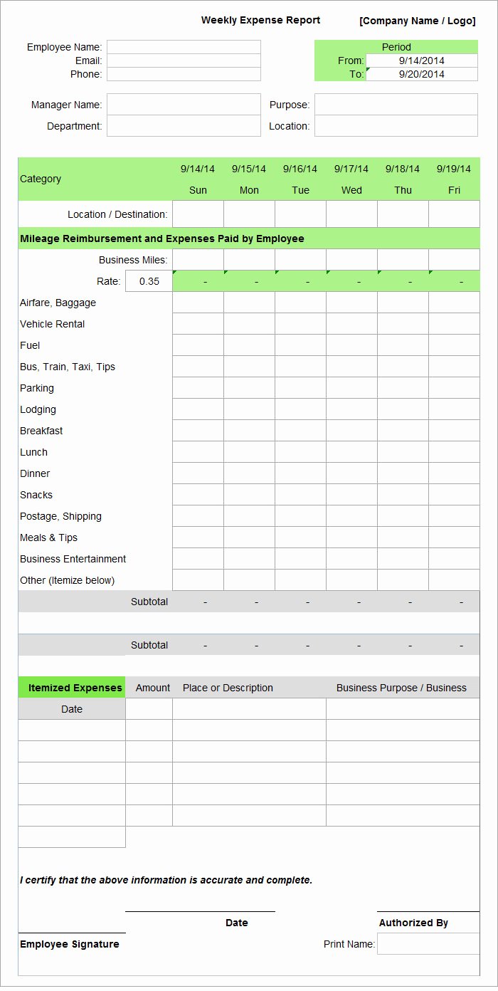 Business Expense Template Free Awesome Employee Expense Report Template 8 Free Excel Pdf
