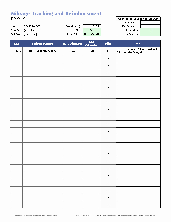Business Expense Tracker Template Beautiful Download the Business Mileage Tracking Log From Vertex42