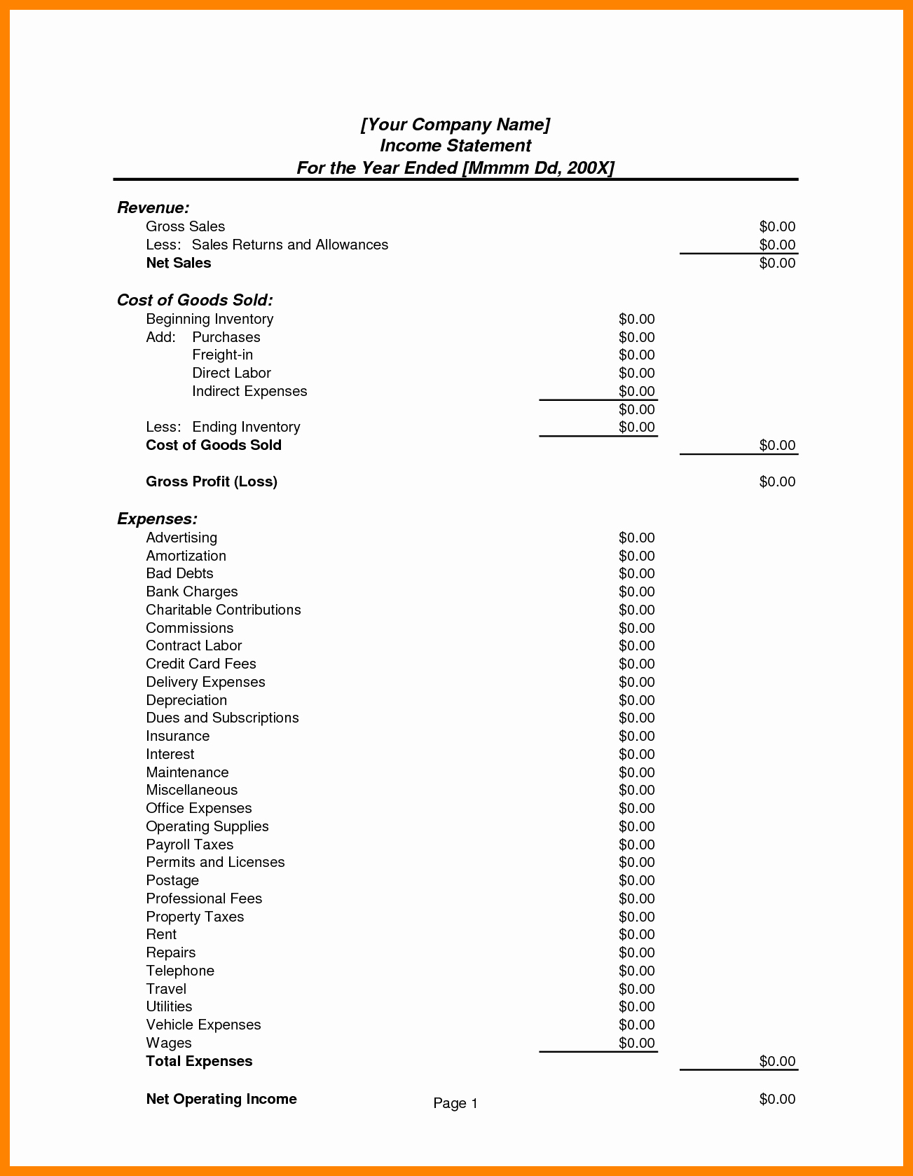 Business Income Statement Template Lovely 8 In E Statement format