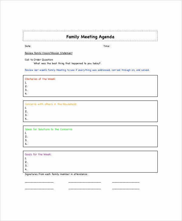 Business Meeting Agenda Template Awesome 8 Family Meeting Agenda Templates – Free Sample Example