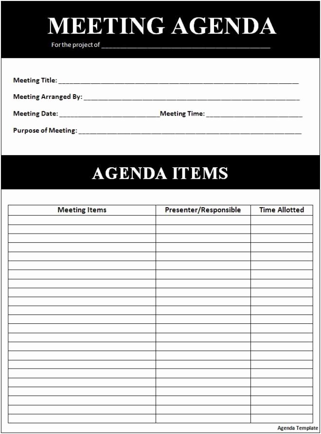 Business Meeting Agenda Template Fresh Simple Black and White Meeting Agenda Template Sample V