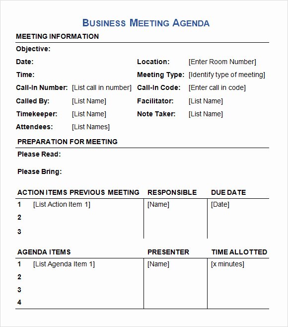 Business Meeting Agenda Template Unique Business Meeting Agenda Template 5 Download Free