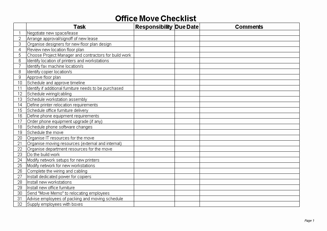 Business Moving Checklist Template Elegant Free Fice Move Checklist Excel