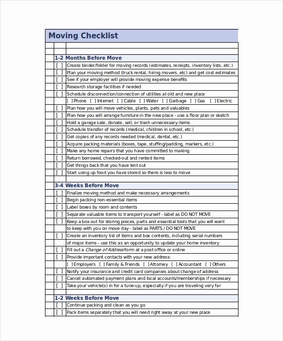 Business Moving Checklist Template Fresh Moving Checklist Template 20 Word Excel Pdf Documents