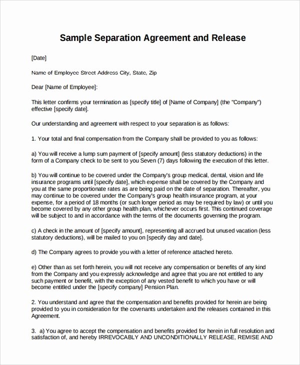 Business Partnership Separation Agreement Template Awesome 9 Business Separation Agreement Templates