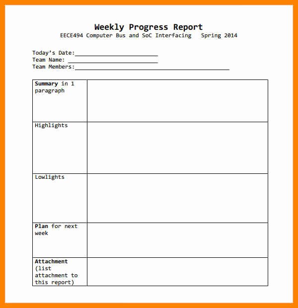 Business Progress Report Template Luxury 7 Weekly Progress Report form – Ciaran tobin