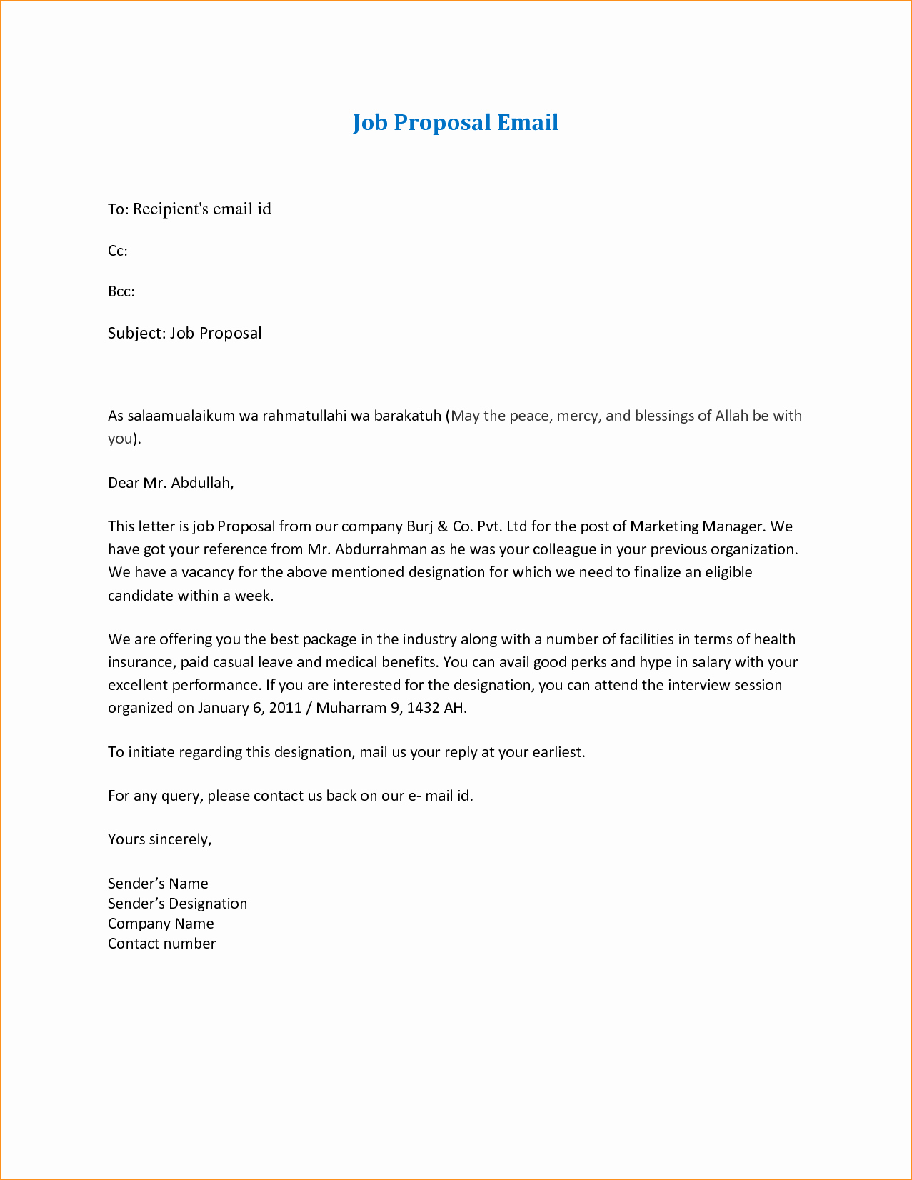 Business Proposal Email Template New Job Proposal Example Business Proposal Templated