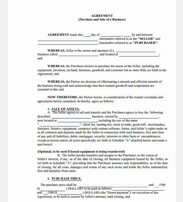 Business Purchase Agreement Template Free Awesome 4 Business Purchase Agreement
