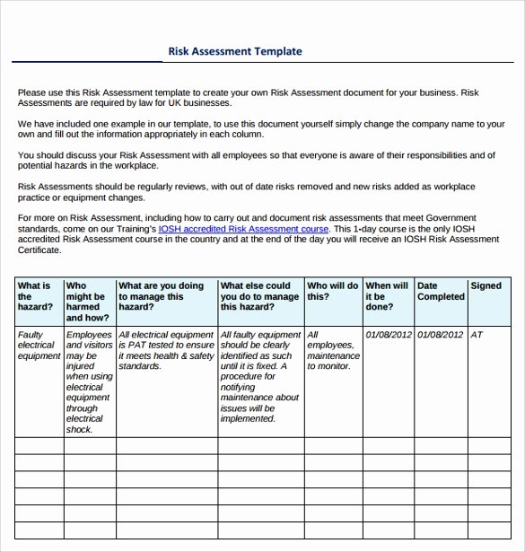 Business Risk assessment Template Awesome Sample It Risk assessment Template 12 Free Documents In