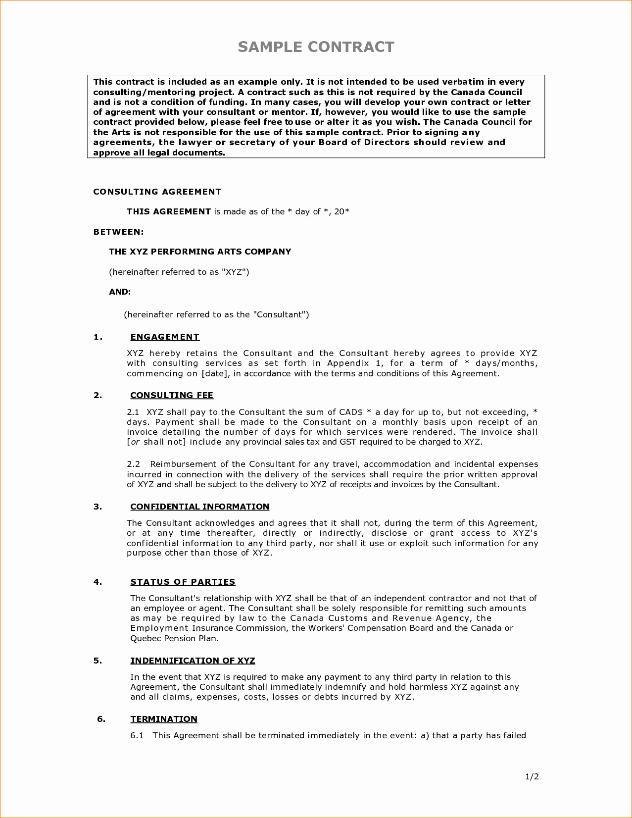Business Service Contract Template Unique 6 Sample Contract