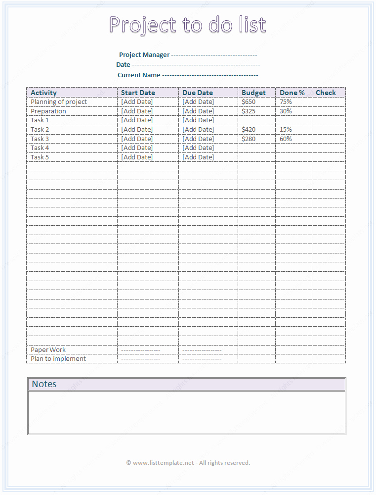 Business to Do List Template New Project to Do List Template with Bud List Templates