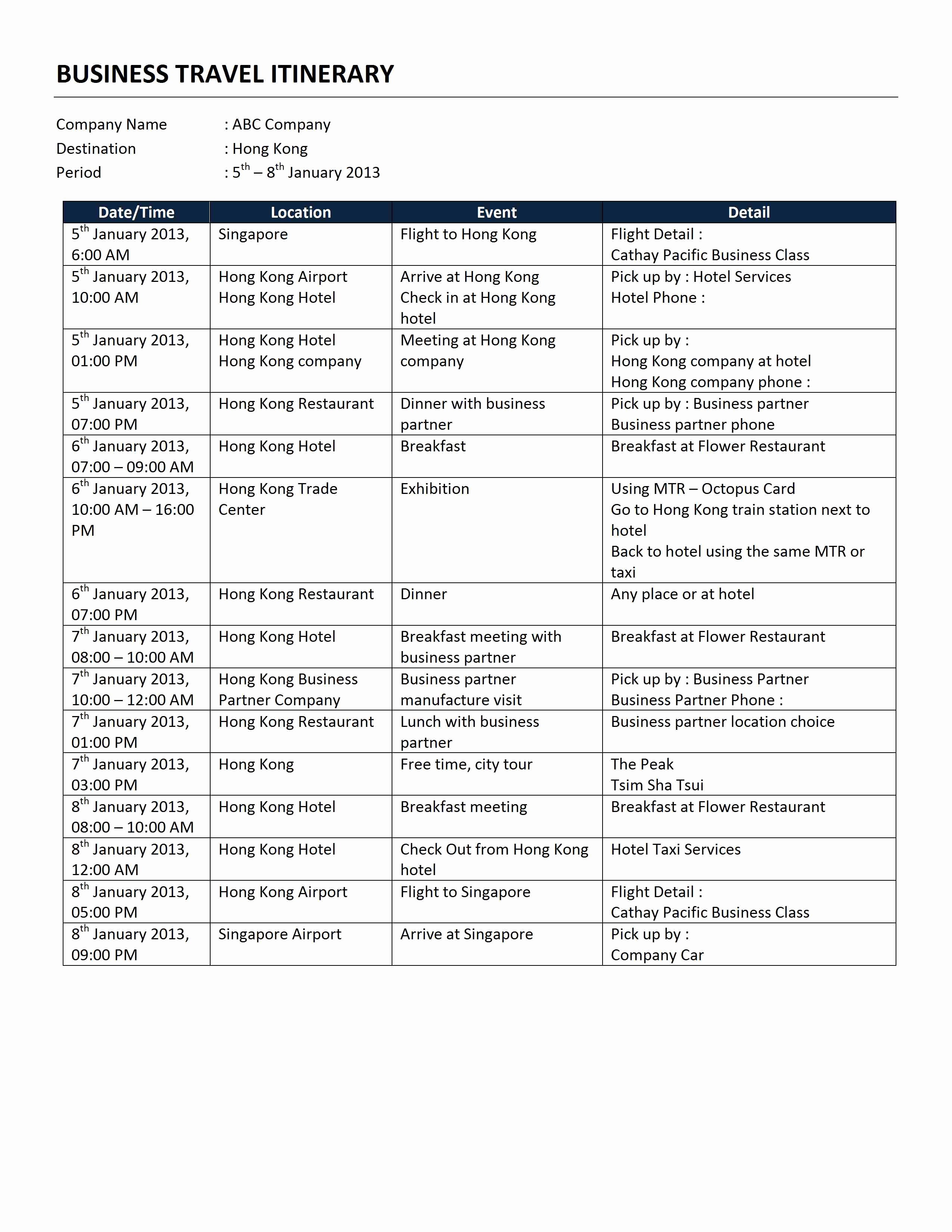 Business Travel Itinerary Template Luxury Business Travel Itinerary Template