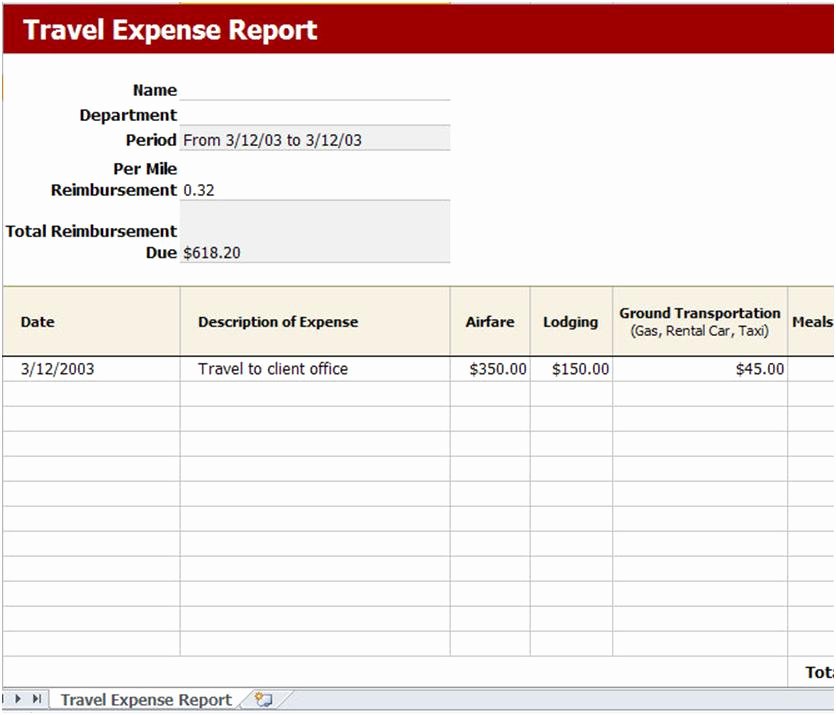 Business Trip Expenses Template New Travel Expense Reimbursement form Excel Template