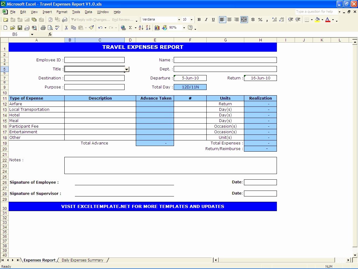 Business Trip Expenses Template New Travel Expenses Report