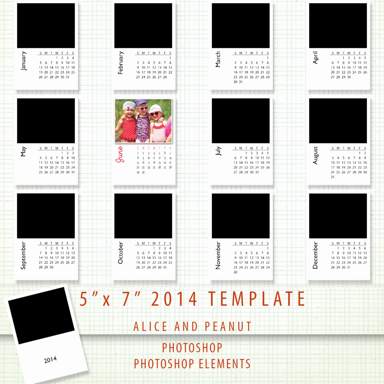 Calendar Template for Photoshop Lovely 2014 Calendar Template – 5 X 7 – Psd Shop and
