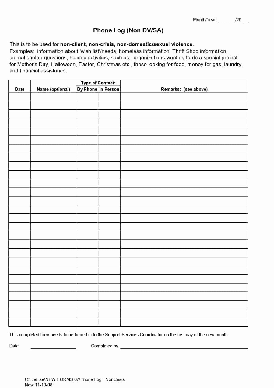 Call Log Template Excel Luxury 40 Printable Call Log Templates In Microsoft Word and Excel